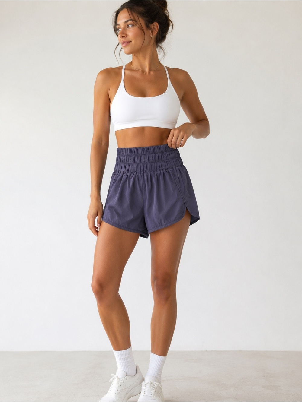 FP Movement Smocked High Rise Running Shorts Purple XS